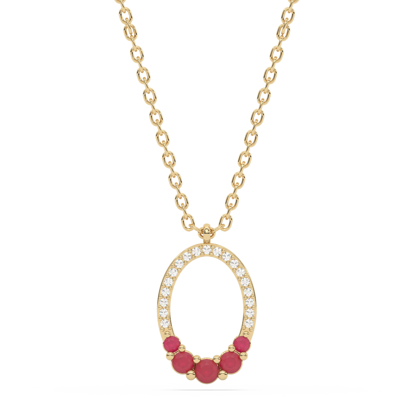.27ct G SI 14K Yellow Gold Oval Shape Diamond & Ruby Gemstones Pendant Necklace 18" Long