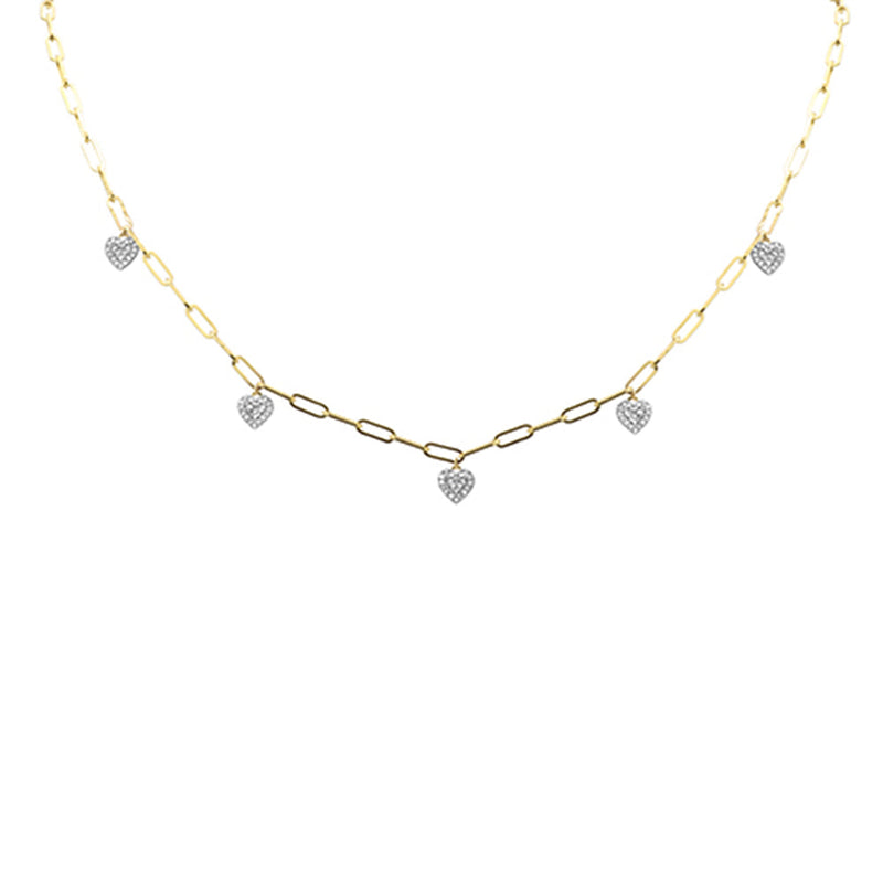 SPECIAL!  .33ct G SI 14K Yellow Gold Diamond Heart Shape Paper Clip Pendant Necklace 18" Long