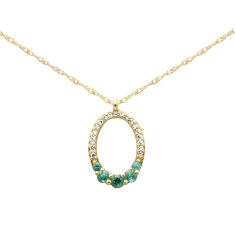 .22ct G SI 14K Yellow Gold Diamond & Emerald Gemstones Oval Pendant Necklace 18" Long