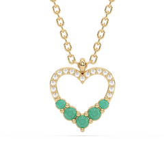 .20ct G SI 14K Yellow Gold Diamond & Heart Shape Emerald Gemstones Pendant Necklace 18" Long