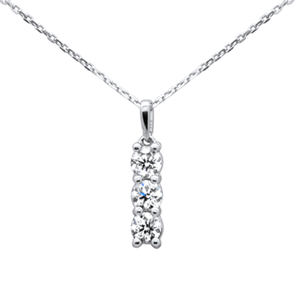 SPECIAL! .68ct G SI 14K White Gold Diamond 3-Stones Pendant Necklace 18" Long