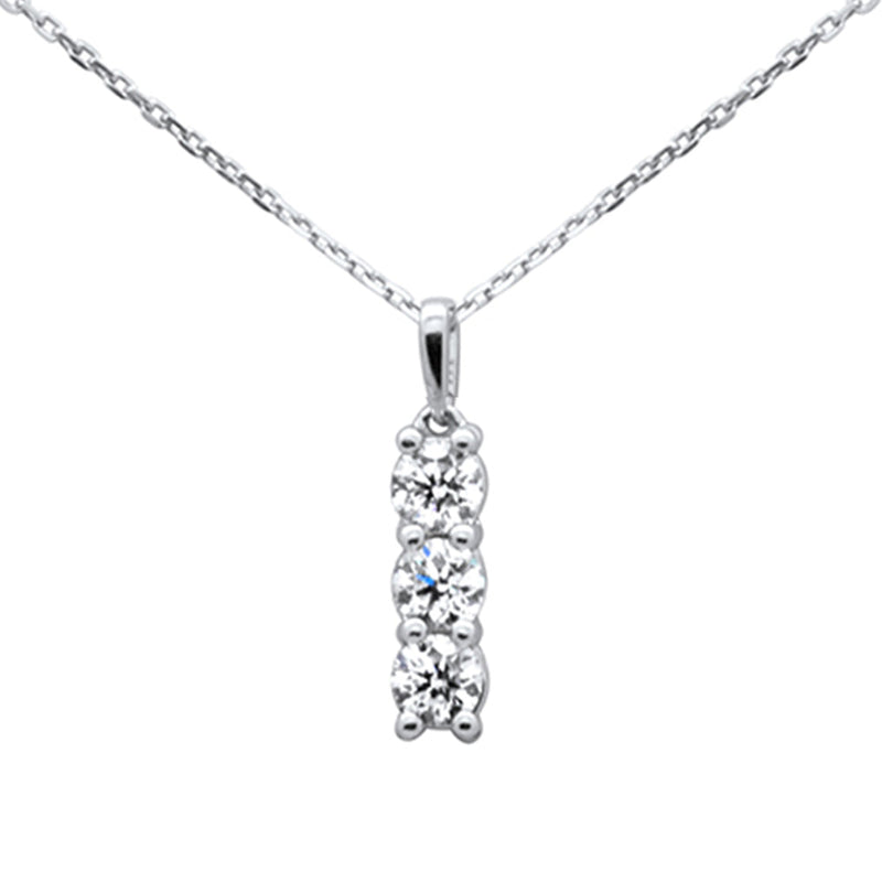 SPECIAL! .68ct G SI 14K White Gold Diamond 3-Stones Pendant Necklace 18" Long