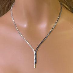 SPECIAL!8.17ct G SI 14K White Gold Diamond & Blue Sapphire Gemstones Tennis Necklace 16+2" Long