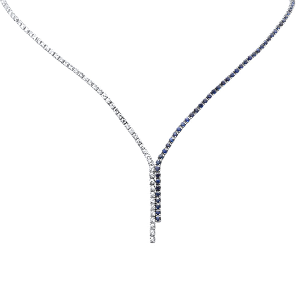 SPECIAL!8.17ct G SI 14K White Gold Diamond & Blue Sapphire Gemstones Tennis Necklace 16+2" Long