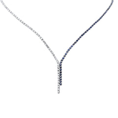SPECIAL!8.17ct G SI 14K White Gold Diamond & Blue Sapphire Gemstones Tennis Necklace 16+2" Long