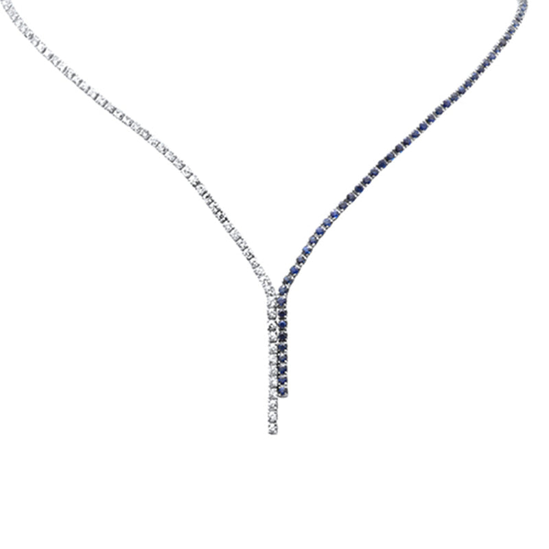 SPECIAL!8.17ct G SI 14K White Gold Diamond & Blue Sapphire Gemstones Tennis Necklace 16+2" Long