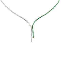 SPECIAL!7.48ct G SI 14K Yellow Gold Diamond & Emerald Gemstones Tennis Lariat Necklace 16+2" Long