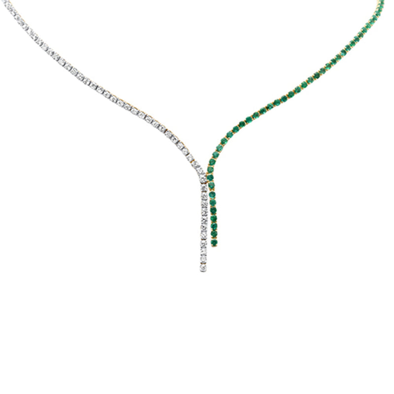 SPECIAL!7.48ct G SI 14K Yellow Gold Diamond & Emerald Gemstones Tennis Lariat Necklace 16+2" Long