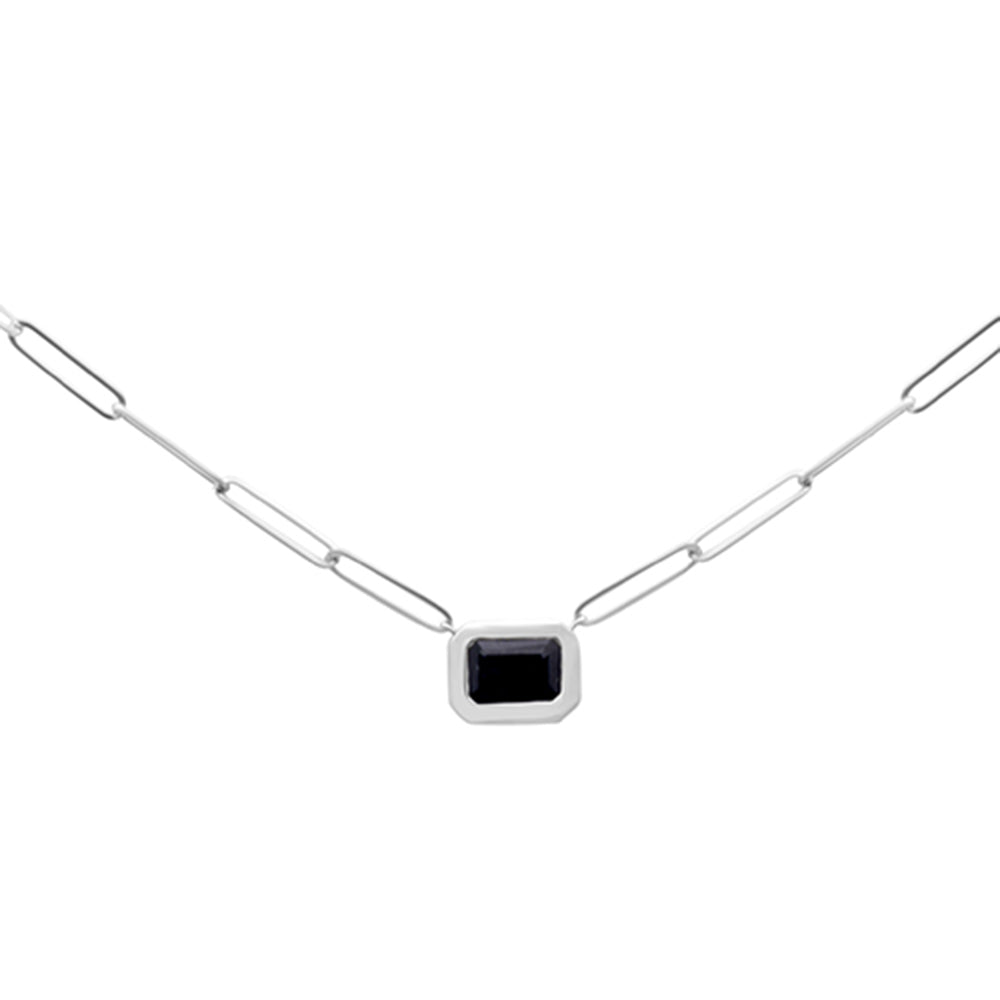 SPECIAL!1.20ct G SI 14K White Gold Blue Sapphire Gemstones Paper Clip Pendant Necklace 18" Long