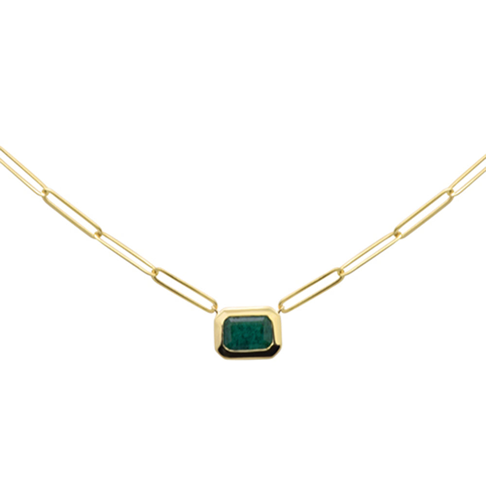 SPECIAL!.94ct G SI 14K Yellow Gold Natural Emerald Gemstones Paperclip Pendant Necklace 18" Long