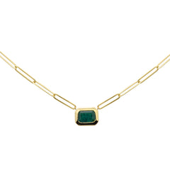SPECIAL!.94ct G SI 14K Yellow Gold Natural Emerald Gemstones Paperclip Pendant Necklace 18" Long