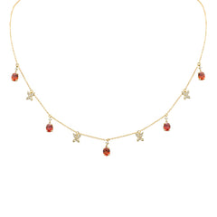 SPECIAL!2.42ct G SI 14K Yellow Gold Diamond & Oval Shape Garnet Gemstones Pendant Necklace 16+2" Long