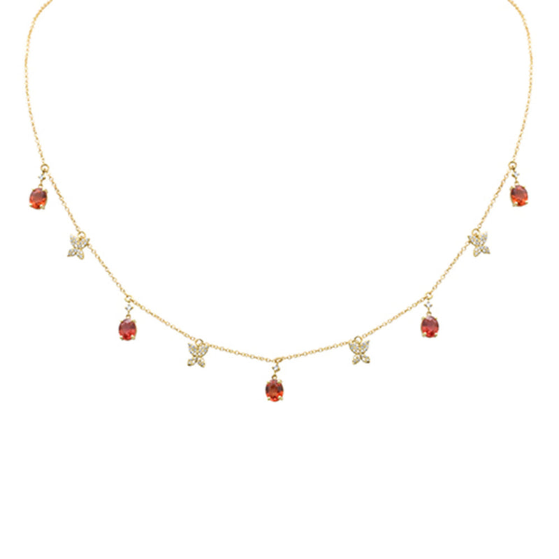 SPECIAL!2.42ct G SI 14K Yellow Gold Diamond & Oval Shape Garnet Gemstones Pendant Necklace 16+2" Long