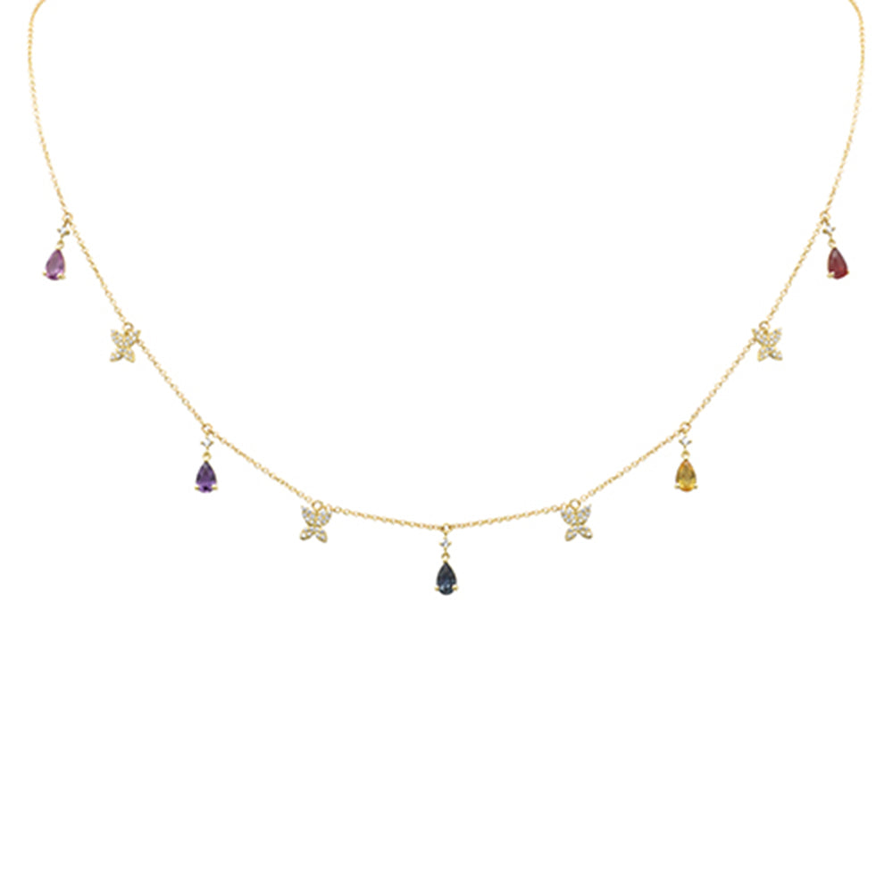 SPECIAL!1.49ct G SI 14K Yellow Gold Diamond & Pear Shape Multi Sapphire Pendant Necklace 16+2" Long