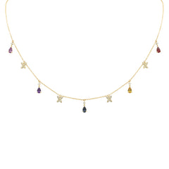 SPECIAL!1.49ct G SI 14K Yellow Gold Diamond & Pear Shape Multi Sapphire Pendant Necklace 16+2" Long