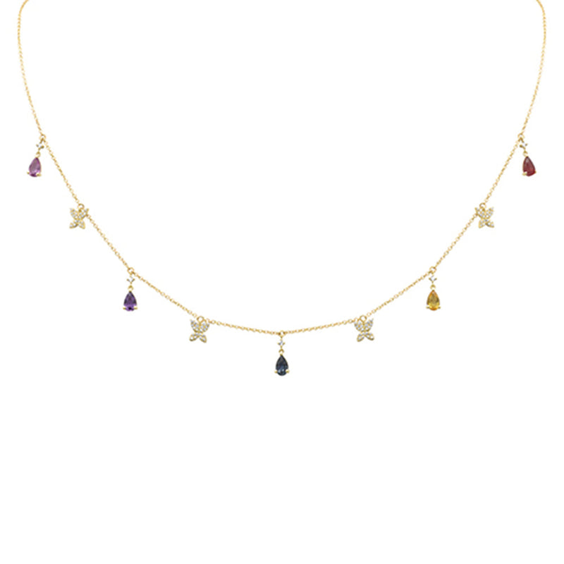 SPECIAL!1.49ct G SI 14K Yellow Gold Diamond & Pear Shape Multi Sapphire Pendant Necklace 16+2" Long