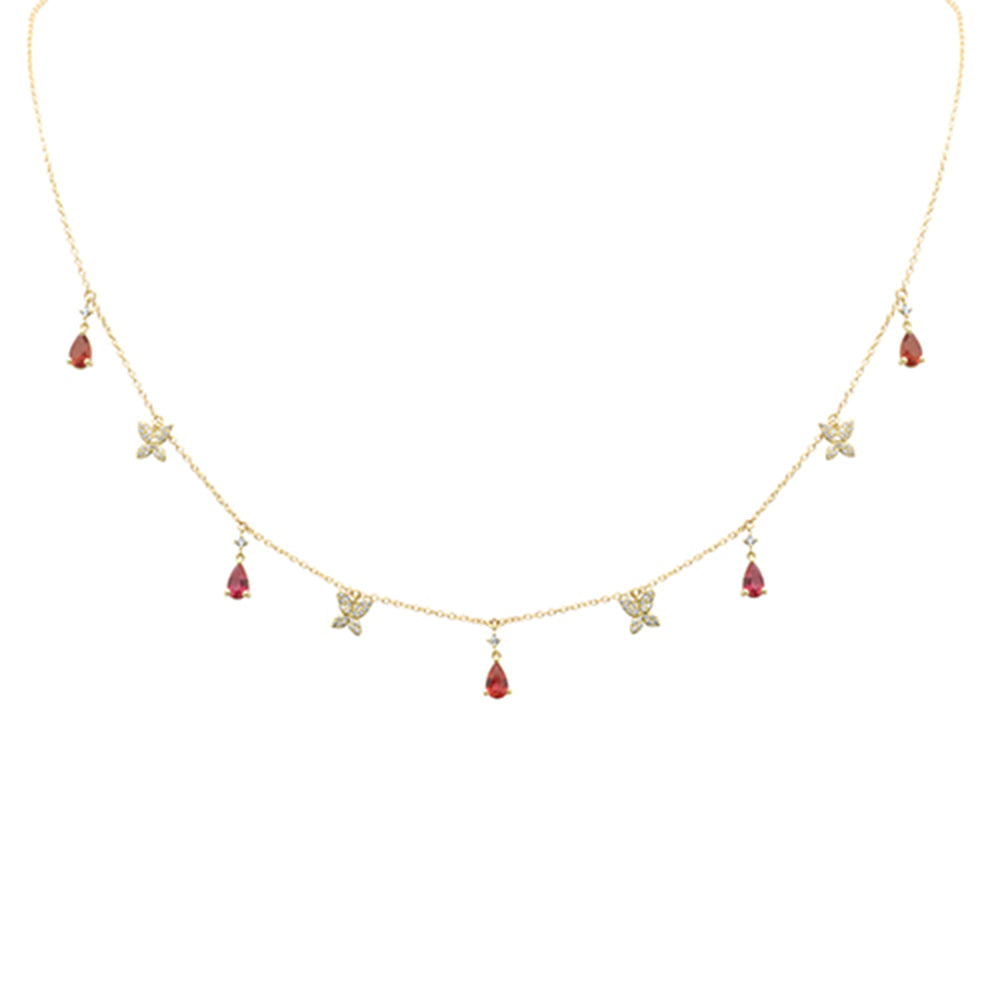 SPECIAL!1.36ct G SI 14K Yellow Gold Diamond & Pear Shape Garnet Pendant Necklace 16+2" Long