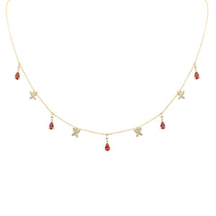 SPECIAL!1.36ct G SI 14K Yellow Gold Diamond & Pear Shape Garnet Pendant Necklace 16+2" Long