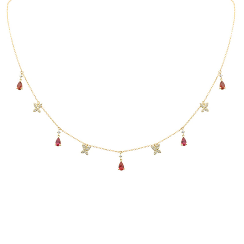 SPECIAL!1.36ct G SI 14K Yellow Gold Diamond & Pear Shape Garnet Pendant Necklace 16+2" Long