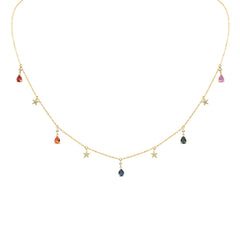 DIAMOND CLOSEOUT!  .96ct G SI 14K Yellow Gold Diamond & Pear Shape Multi Sapphire Gemstones Pendant Necklace 16+2" Long