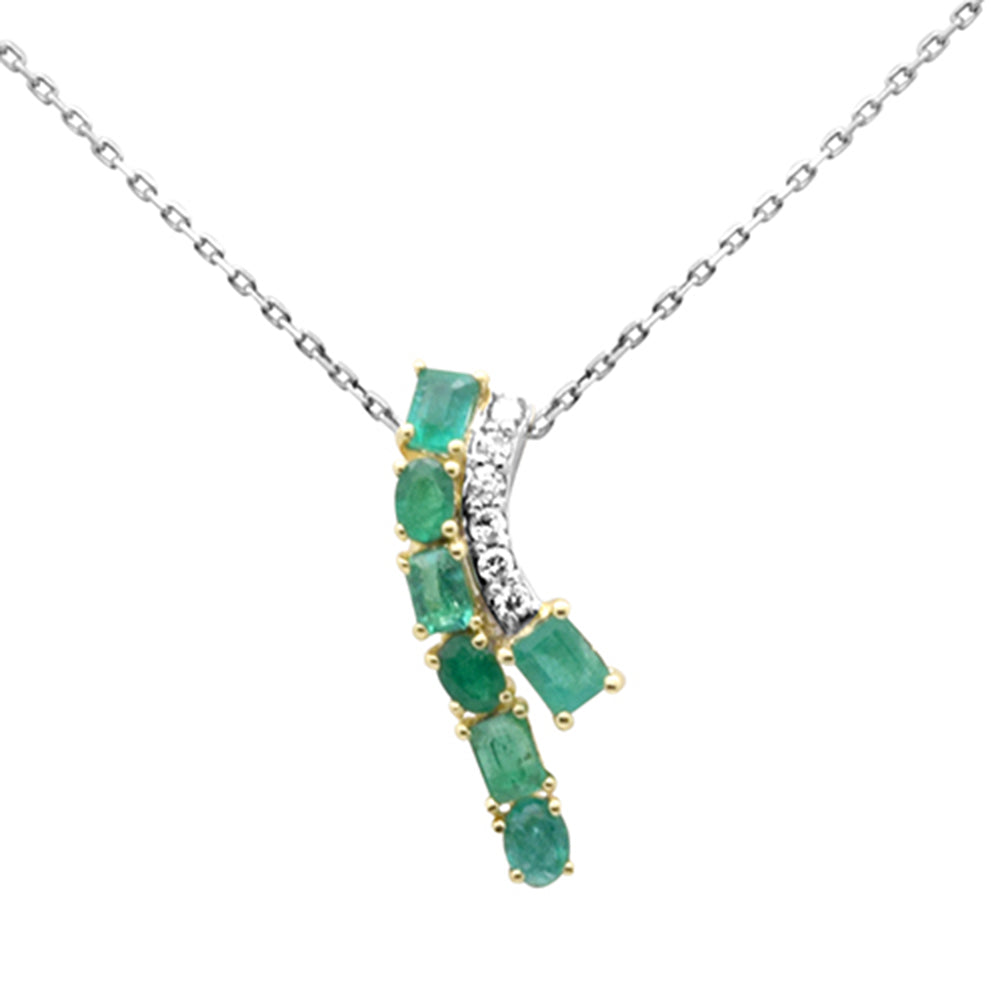 SPECIAL!1.09ct G SI 14K Yellow Gold Diamond & Emerald Gemstones Pendant Necklace 18" Long Chain