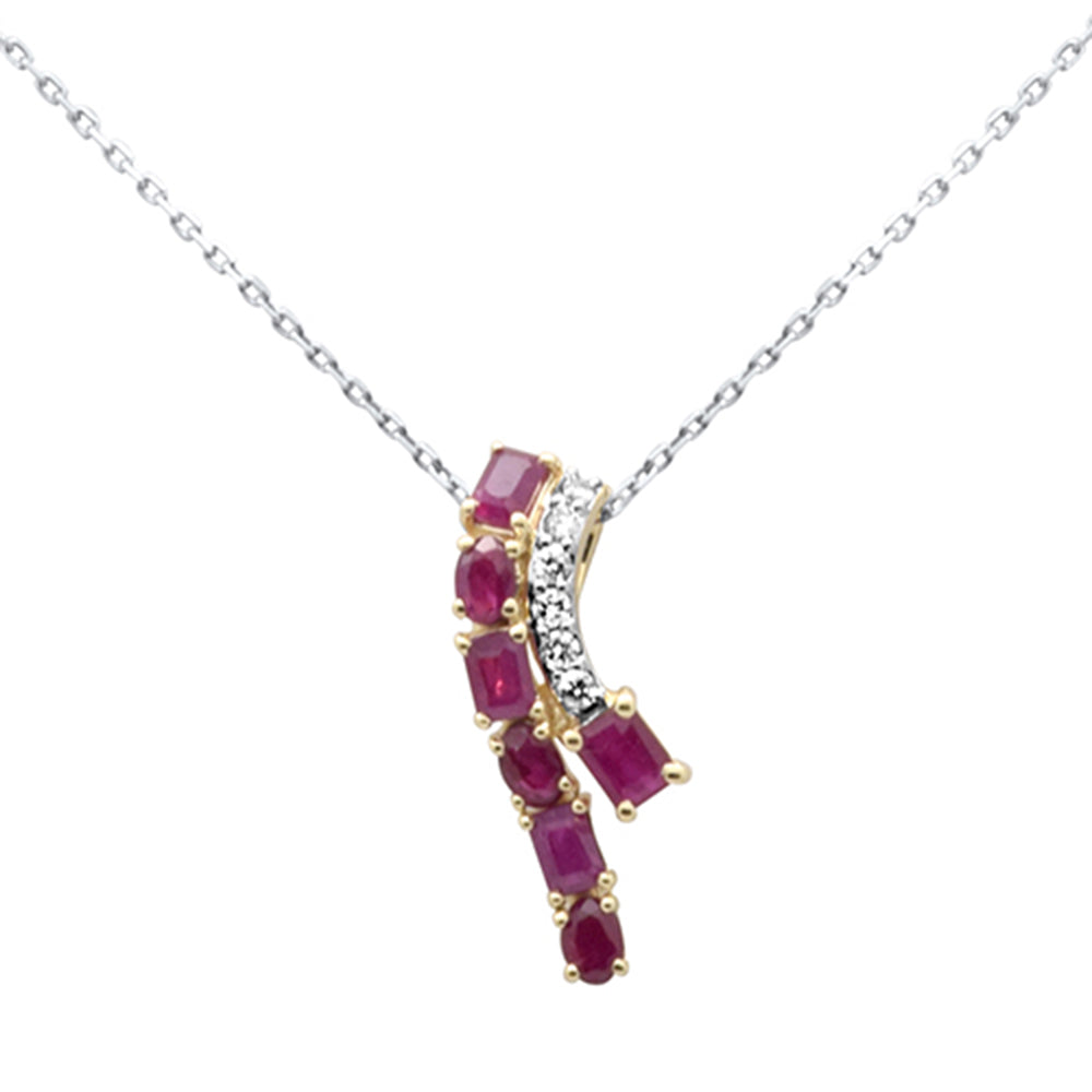 SPECIAL!1.53ct G SI 14K Yellow Gold Diamond & Ruby Gemstones Pendant Necklace 18" Long Chain