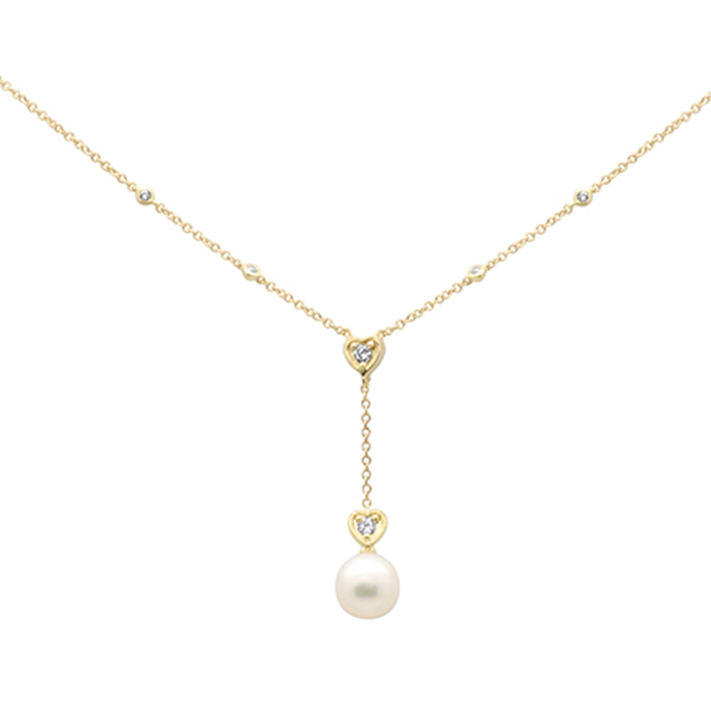 SPECIAL! 2.42ct G SI 14K Yellow Gold Diamond & Pearl Stone Drop Pendant Necklace 18" Long