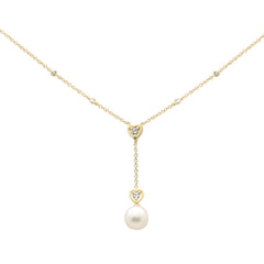 SPECIAL! 2.42ct G SI 14K Yellow Gold Diamond & Pearl Stone Drop Pendant Necklace 18" Long