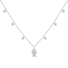 SPECIAL!.37ct G SI 14K White Gold Diamond Hand of Hamsa Pendant Necklace 14+2" Long Chain