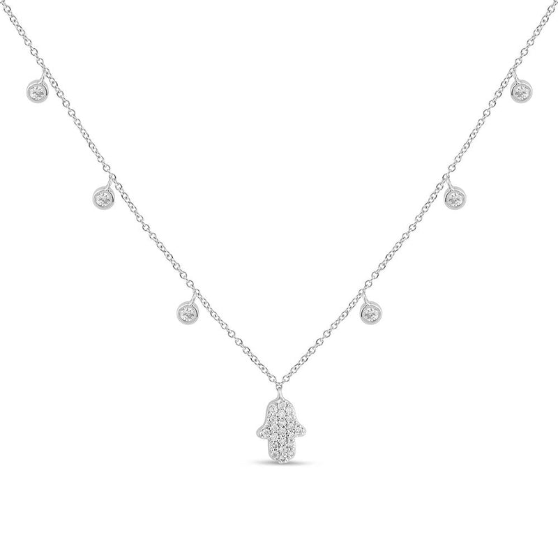SPECIAL!.37ct G SI 14K White Gold Diamond Hand of Hamsa Pendant Necklace 14+2" Long Chain