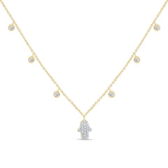 SPECIAL!.36ct G SI 14K Yellow Gold Diamond Hand of Hamsa Pendant Necklace 14+2" Long Chain