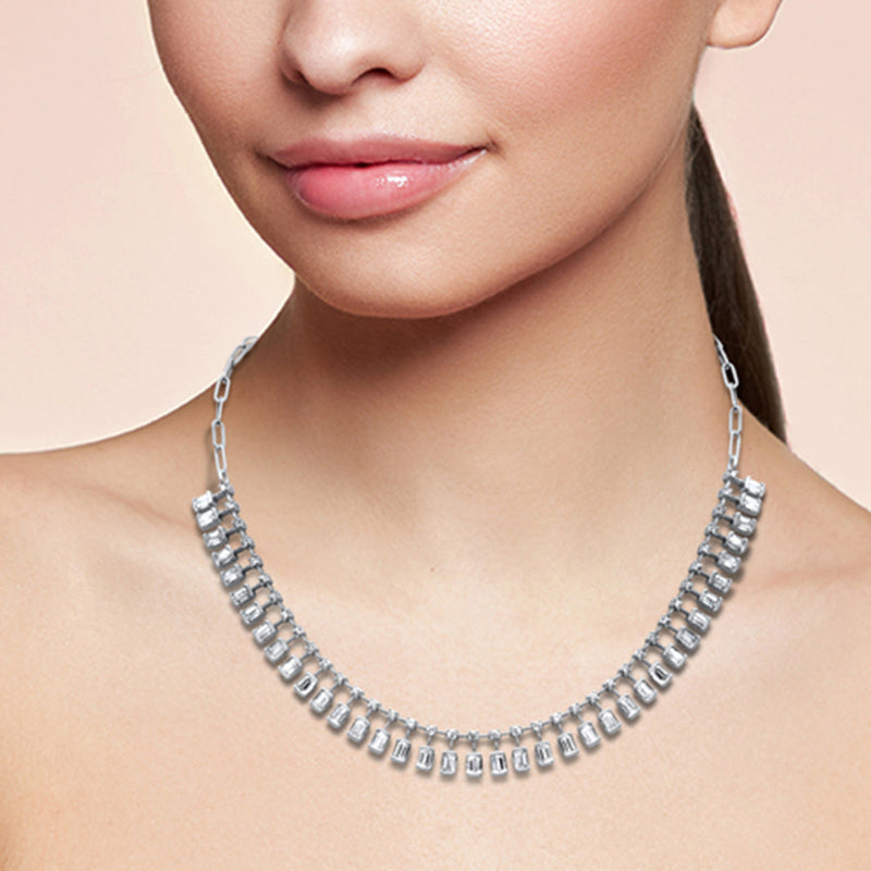 SPECIAL! 6.37ct G SI 14K White Gold Diamond & Emerald Cut Drop Chain Pendant Necklace 14+2" Long