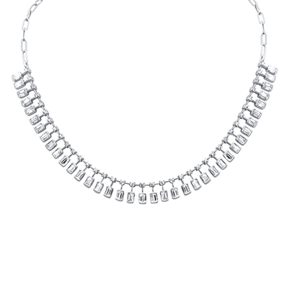 SPECIAL! 6.37ct G SI 14K White Gold Diamond & Emerald Cut Drop Chain Pendant Necklace 14+2" Long