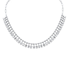 SPECIAL! 6.37ct G SI 14K White Gold Diamond & Emerald Cut Drop Chain Pendant Necklace 14+2" Long