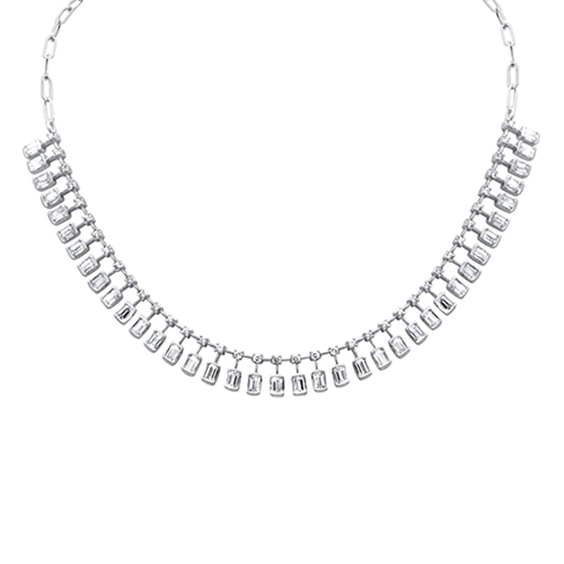 SPECIAL! 6.37ct G SI 14K White Gold Diamond & Emerald Cut Drop Chain Pendant Necklace 14+2" Long