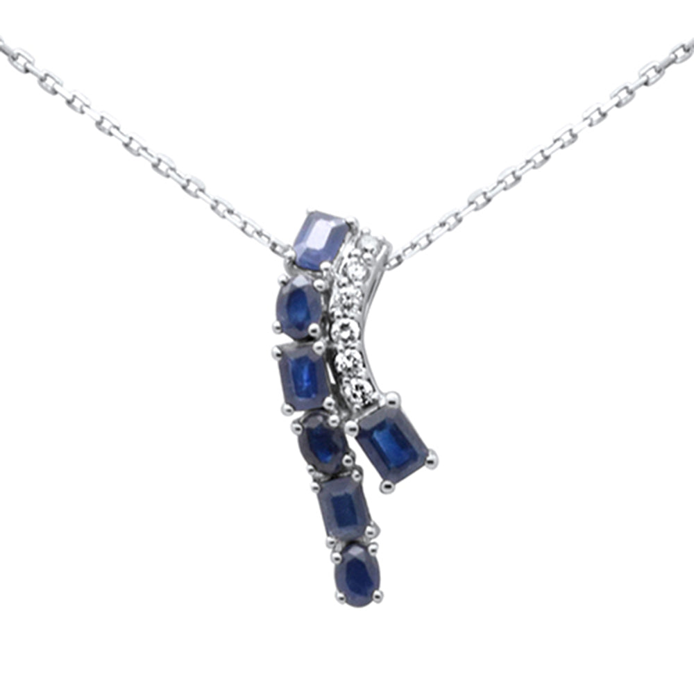 SPECIAL!1.46ct G SI 14K White Gold Diamond & Blue Sapphire Gemstones Pendant Necklace 18" Long Chain