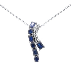 SPECIAL!1.46ct G SI 14K White Gold Diamond & Blue Sapphire Gemstones Pendant Necklace 18" Long Chain