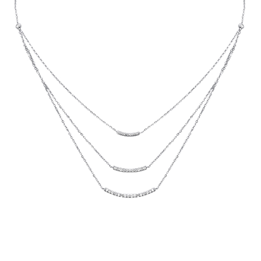 SPECIAL!.35ct G SI 14K White Gold Diamond 3 Layers Bar Pendant Necklace 16+2" Long