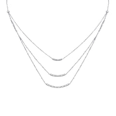 SPECIAL!.35ct G SI 14K White Gold Diamond 3 Layers Bar Pendant Necklace 16+2" Long