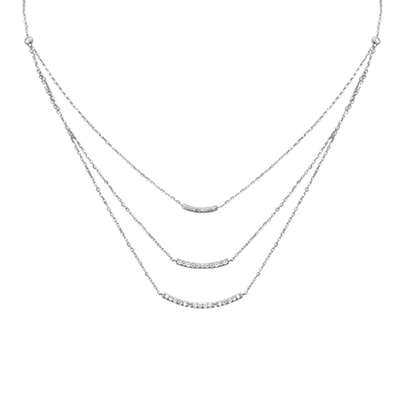 SPECIAL!.35ct G SI 14K White Gold Diamond 3 Layers Bar Pendant Necklace 16+2" Long
