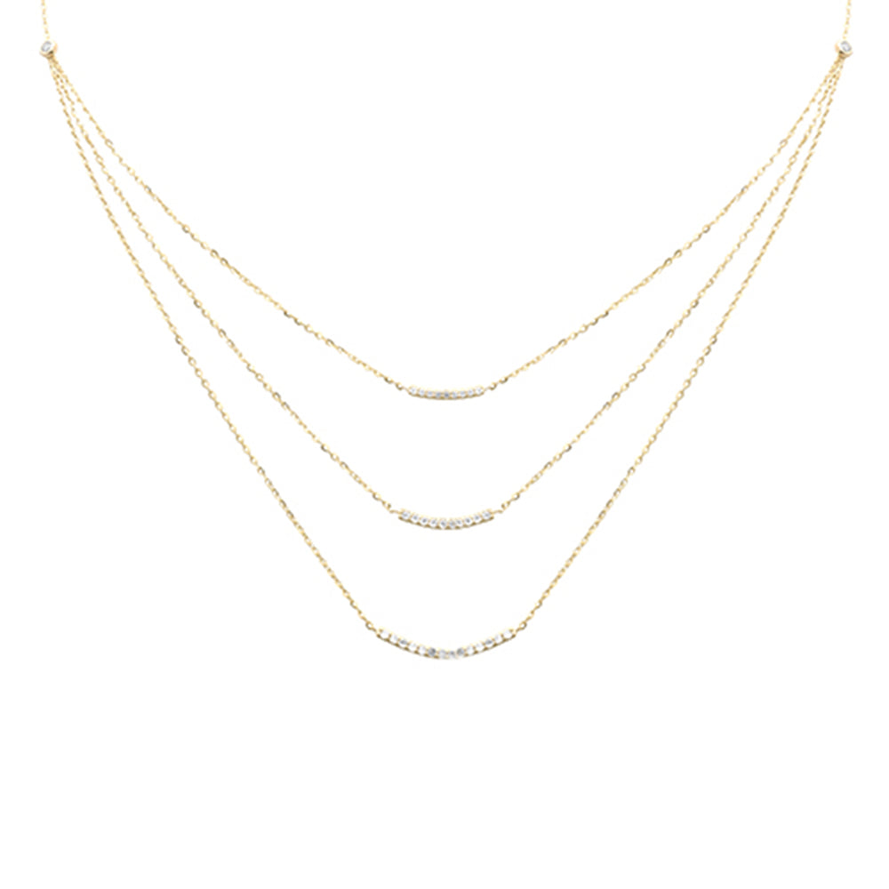 SPECIAL! .35ct G SI 14K Yellow Gold Diamond 3 Layers Bar Pendant Necklace 16+2" Long