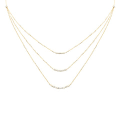 SPECIAL! .35ct G SI 14K Yellow Gold Diamond 3 Layers Bar Pendant Necklace 16+2" Long