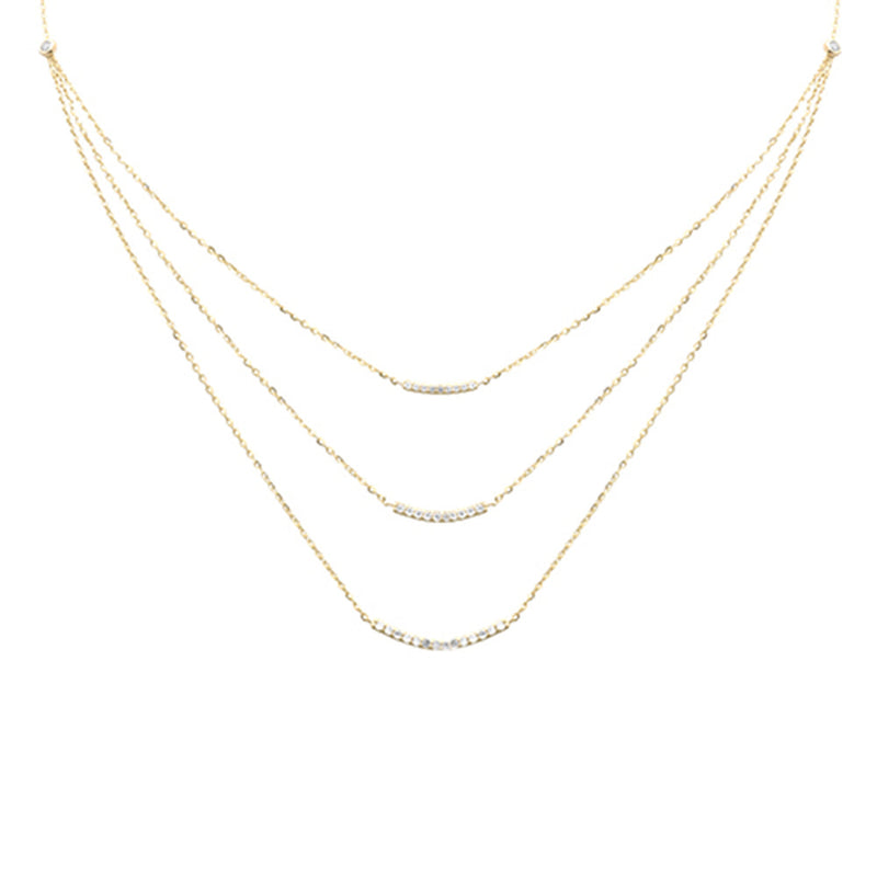SPECIAL! .35ct G SI 14K Yellow Gold Diamond 3 Layers Bar Pendant Necklace 16+2" Long