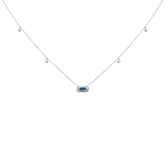 .39ct G SI 14K White Gold Diamond & Blue Sapphire Gemstones Pendant Necklace 16+2" Long