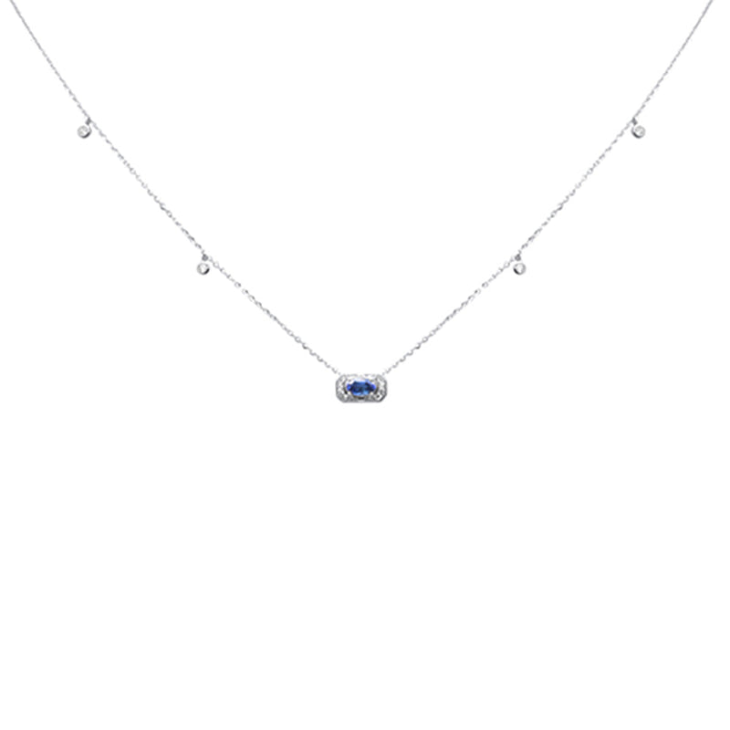 .39ct G SI 14K White Gold Diamond & Blue Sapphire Gemstones Pendant Necklace 16+2" Long