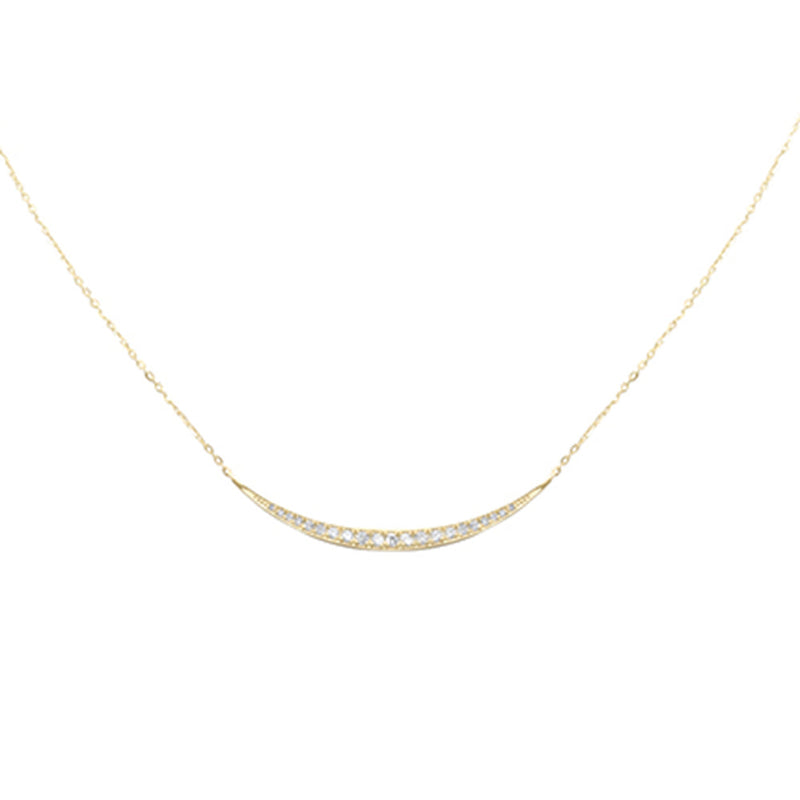 SPECIAL!.27ct G SI 14K Yellow Gold Diamond Sideways Half Moon Bar Pendant Necklace 16+2" Long