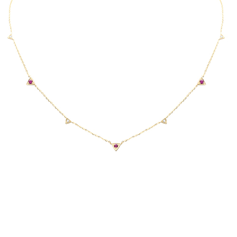 SPECIAL! .25ct G SI 14K Yellow Gold Diamond & Ruby Gemstones Pendant Necklace 16+2" Long