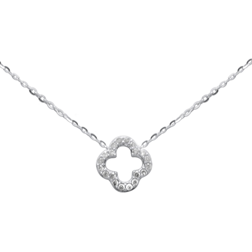 SPECIAL! .13ct G SI 14K White Gold Diamond Clover Flower Pendant Necklace 16+2" Long