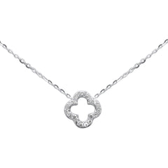 SPECIAL! .13ct G SI 14K White Gold Diamond Clover Flower Pendant Necklace 16+2" Long