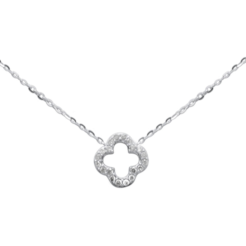 SPECIAL! .13ct G SI 14K White Gold Diamond Clover Flower Pendant Necklace 16+2" Long